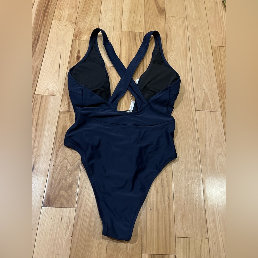 Cupshe Navy Cross-Front One Piece Swimsuit - Picture 3 of 8
